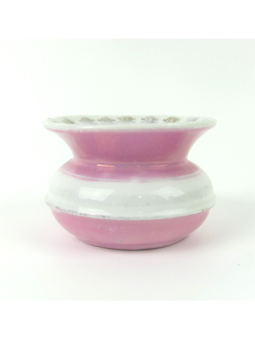 Antique Porcelain Pink Lusterware Vase Fleur-de-lis Flower Rim Accent Miniature